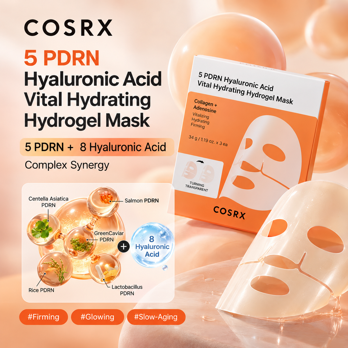 COSRX 5 PDRN Hyaluronic Acid Vital Hydrating Hydrogel Mask (3EA)